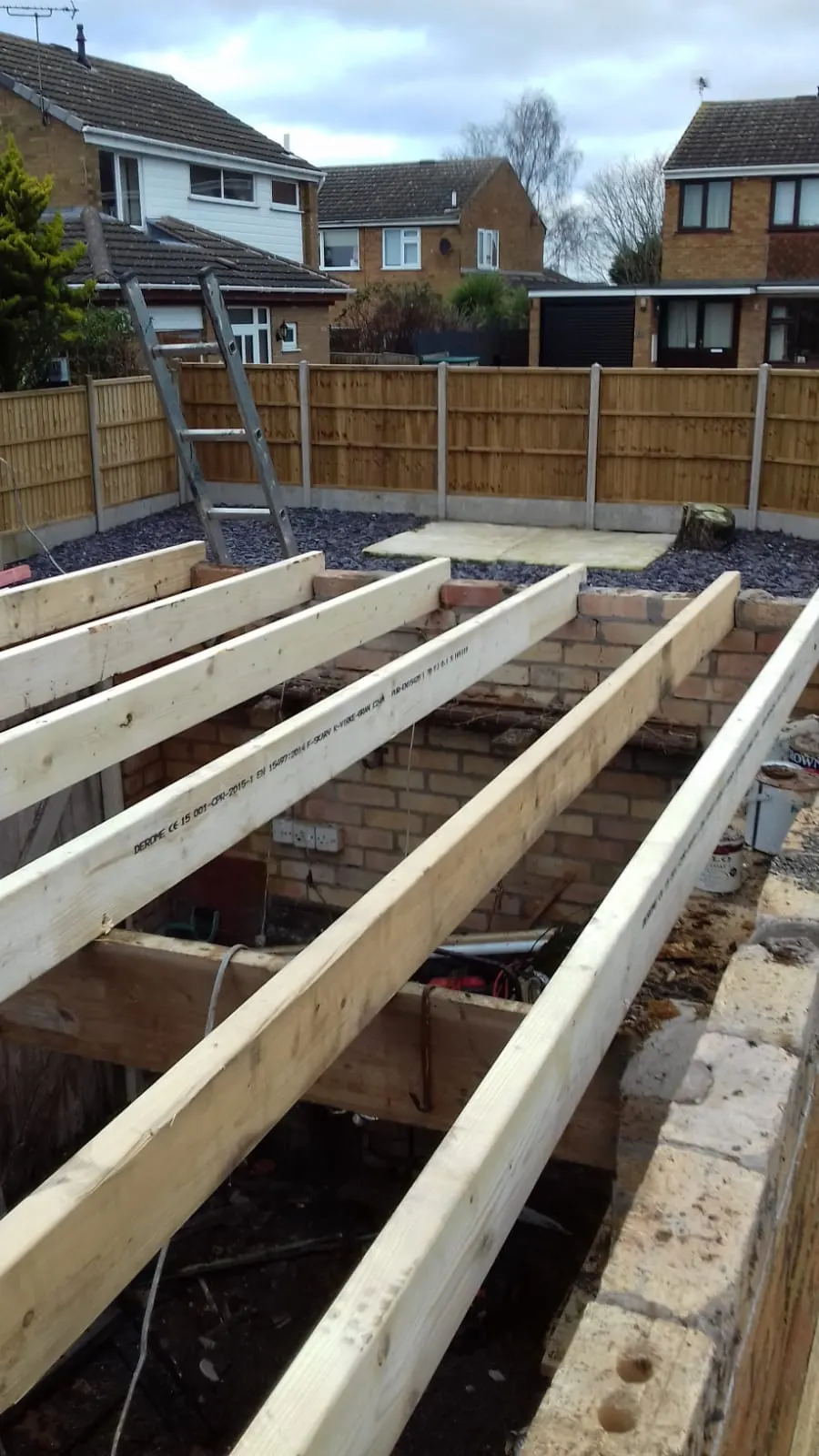 New flat roof joists going in on an extension