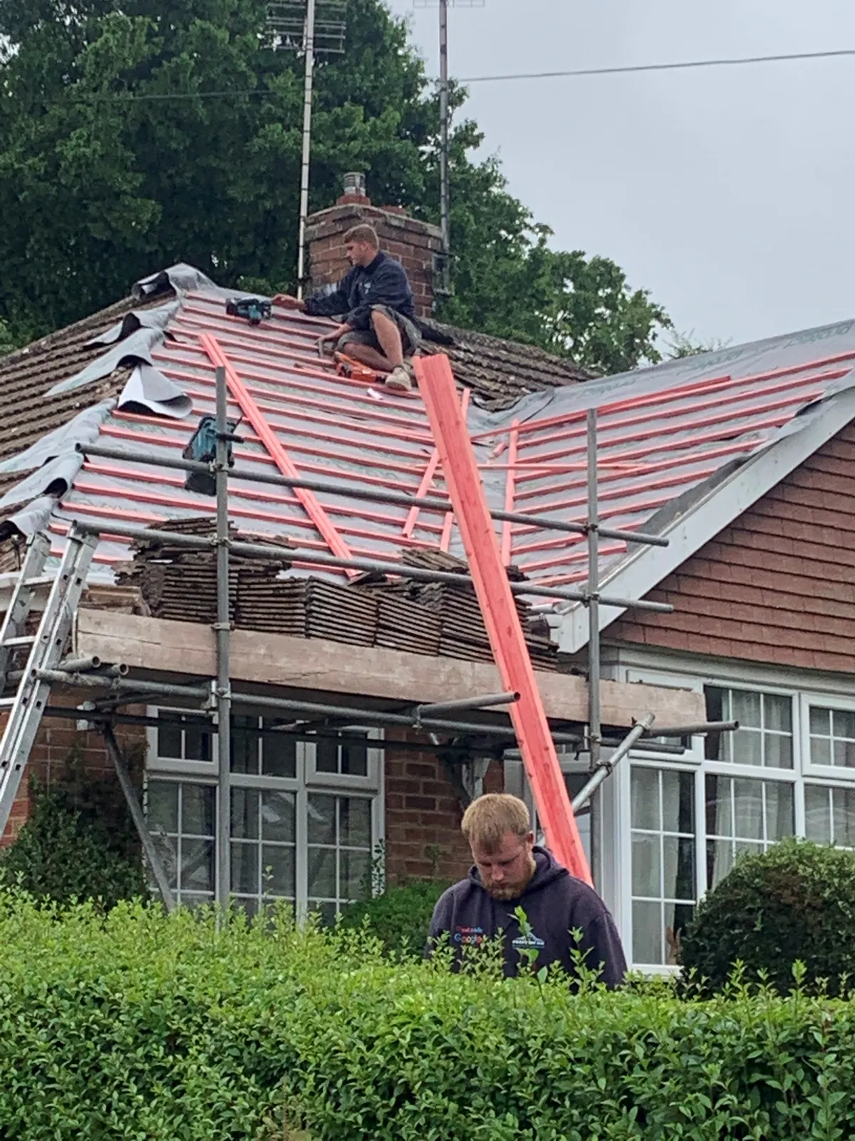 New membrane and battens going on a pitched roof