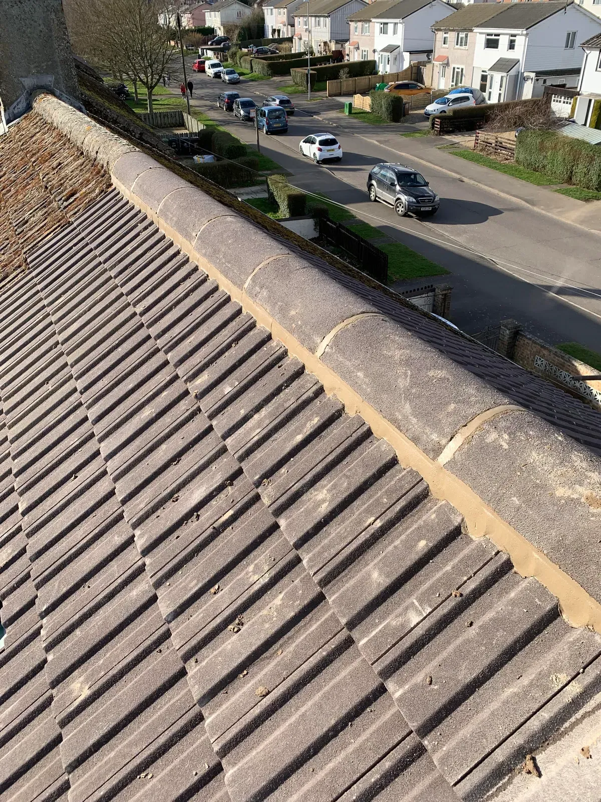 New concrete roof tiles and ridge