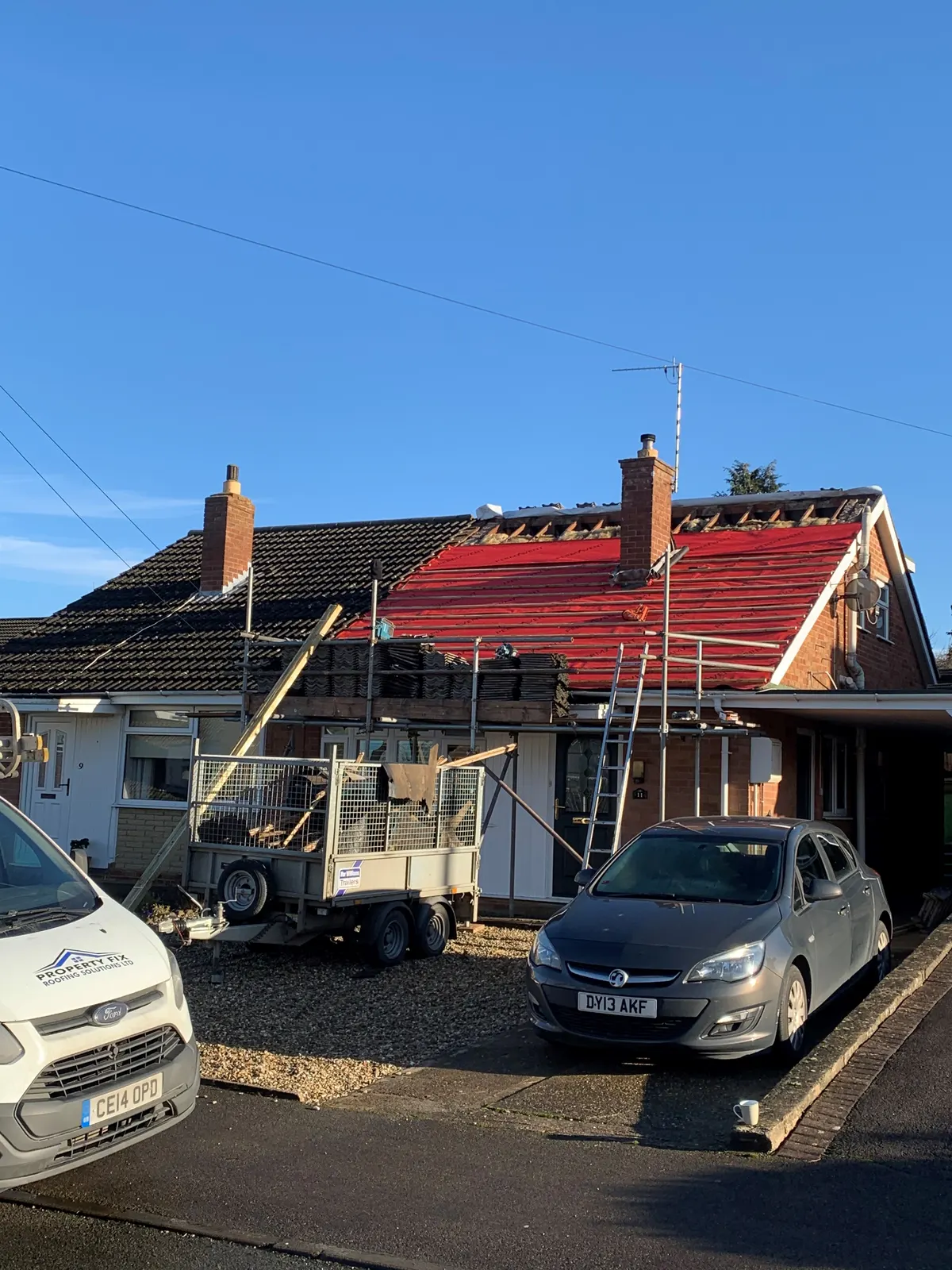 Re roof in progress with new membrane on a bungalow