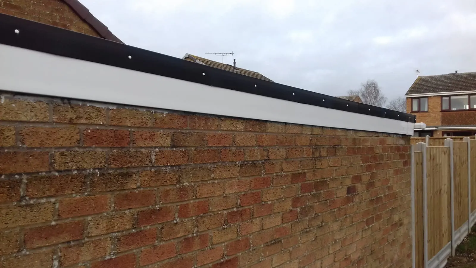 New white fascias and soffits on a garage